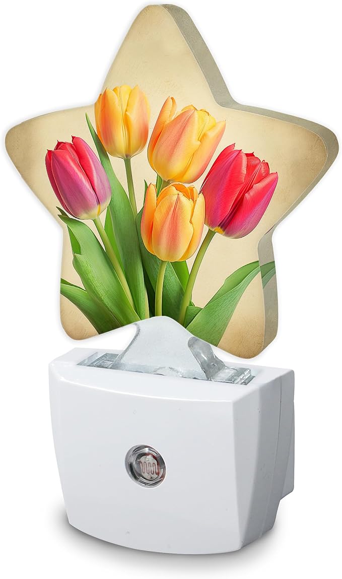 Vintage Tulips Night Light,Plug Into Wall Decor Nightlights for Bedroom,Bathroom,Hallway,Stairway,Kitchen,with Dusk to Dawn Light Auto Sensors Led Night Lights Room Gifts