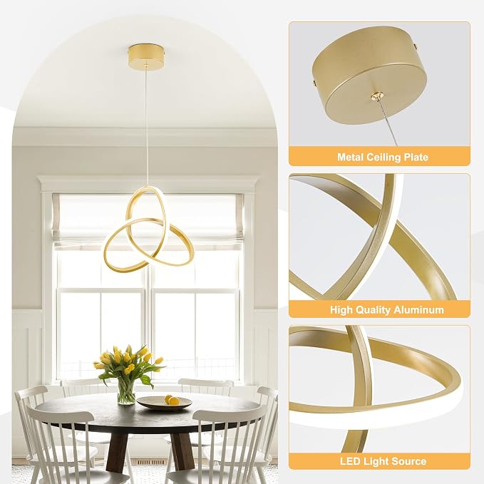MAYNA Spiral Kitchen Island Pendant Lights, 4000K Modern Led Chandelier Light Fixture, 18W Adjustable Hanging Light Fixtures for Kitchen Island Dinning Room, 3 Pack (Gold)