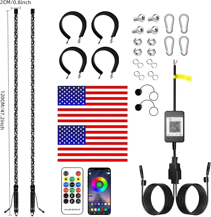 2PCS 4FT Whip Lights, LED Whip Light with App & Remote Control, Spiral RGB Chasing Lighted Antenna Whips,Whip Light for UTV ATV RZR SXS Can-Am Dune Buggy Offroad Truck (4ft)