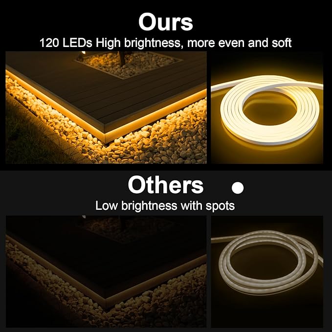 Neon Rope Lights 32.8ft, 3000K Warm White Dimmable LED Strip Lights, 24V Flexible Cuttable IP67 Waterproof LED Rope Lights for Bedroom Indoor Outdoor (Power Adapter Included)