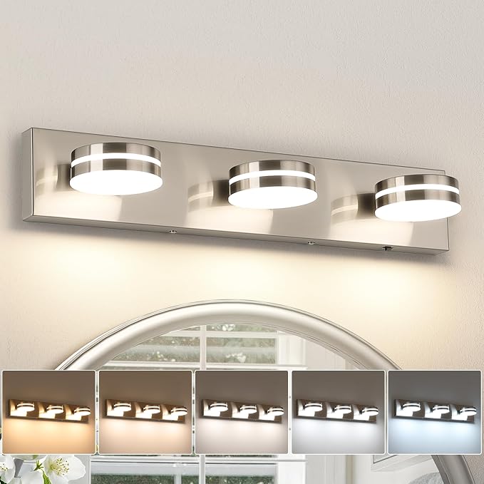 3 Light Bathroom Light Fixtures 23.62in Brushed Nickel Vanity Light | Modern Vanity Light Over Mirror with 5CCT Dimmable 360°Rotate for Makeup Vanity Table Bathroom Mirror Bedroom Living Room