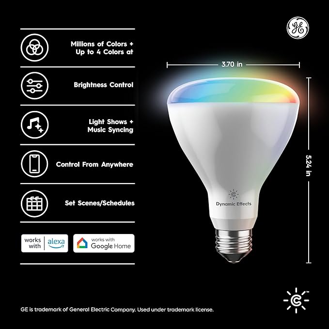 Cync GE Dynamic Effects BR30 Color Changing Light Bulb with Music Sync, RGB LED Light Bulb, Room Décor Aesthetic WiFi Smart Light, 9.5 Watts, Works with Amazon Alexa and Google, 1 Bulb