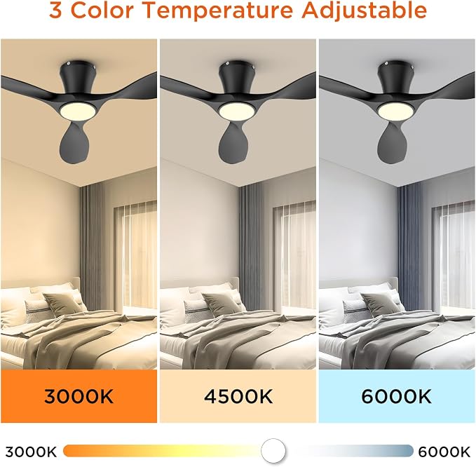 TALOYA 42 Inch Black Ceiling Fans with Lights Led Remote Control Flush Mount Low Profile for Bedroom Farmhouse Patio Outdoor Living Room Kitchen Dining Room,DC Motor,Reversible