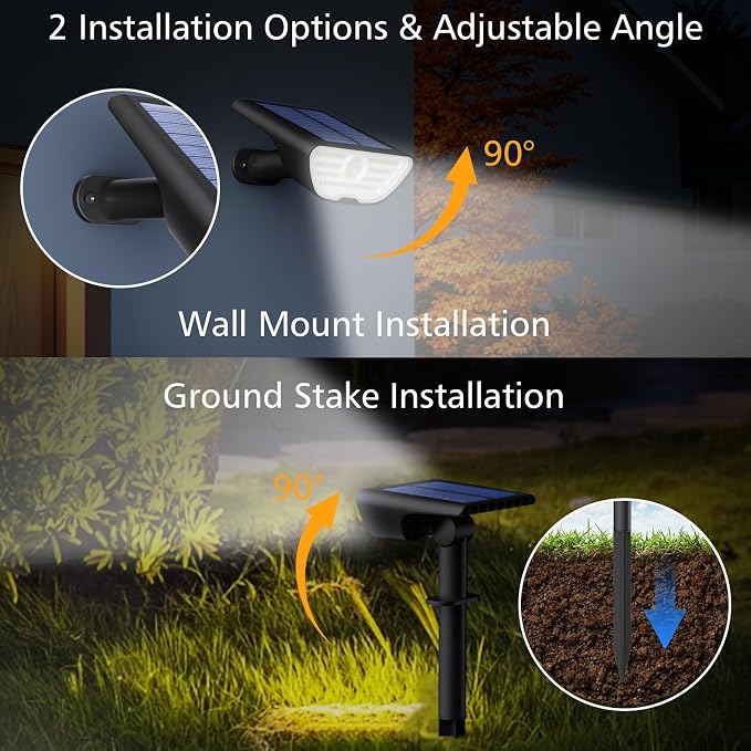 RUIKORING 73 LED Solar Spot Lights Outdoor Waterproof, Cool White, 1 Pack | Landscape Spotlight with 3 Lighting Modes, Dusk to Dawn Auto On/Off, 2-in-1 Wall & Ground Mount for Yard, Garden & Pathway