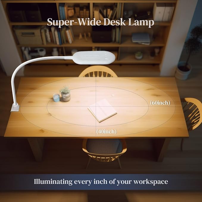 LED Reading Lamp, Eye Care Table Light Bright Enough for 700 Lumen, 10W Dimmable & 3 Color Modes, 360° Swivel Lamp Head Touch Desk Lamp for Home Office/Reading/Work (White)
