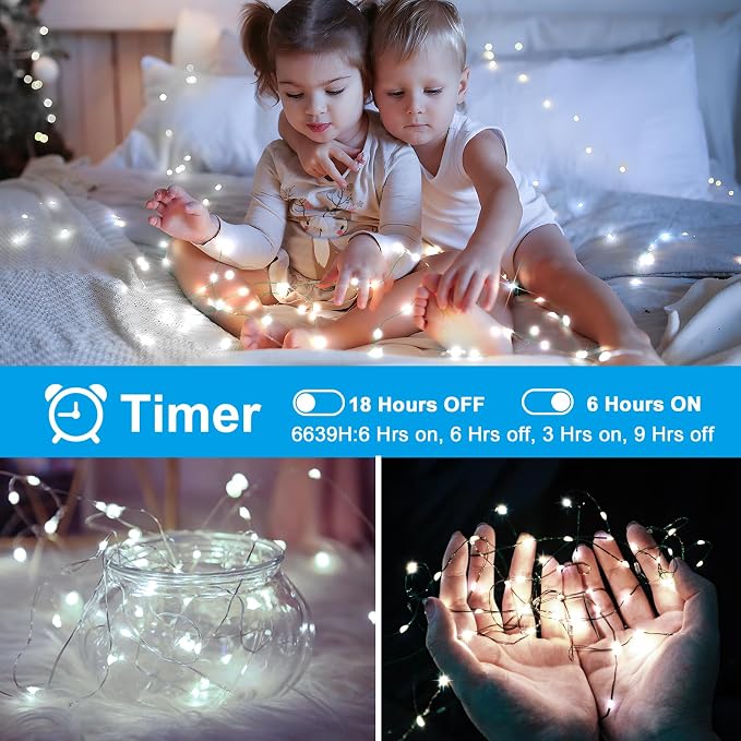 KNONEW 203FT 600LED Green Wire Outdoor Fairy Lights Plug in Cool White Xmas | Timer,Memory,Dimmable,Remote,Waterproof,Green Wire,Invisible in Greenery,for Garden,Wedding,Party, Indoor/Outdoor, Christmas