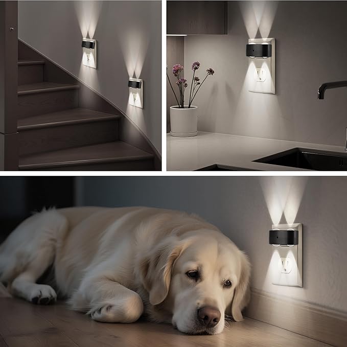 4-Pack LED Night Lights Plug into Wall, 5000K Daylight 100LM, Auto On/Off Light Sensor, Rotating Ambient Lighting for Bedroom, Hallway, Bathroom, Nursery, Kitchen Non Dimmable