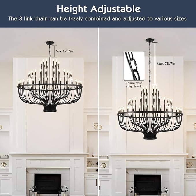 Extra Large Chandeliers for High Ceilings, Black Wagon Wheel Chandelier 72 Light 60In, Farmhouse Large Foyer Chandelier 3-Tier for Foye Entryway Staircase Living Dining Room