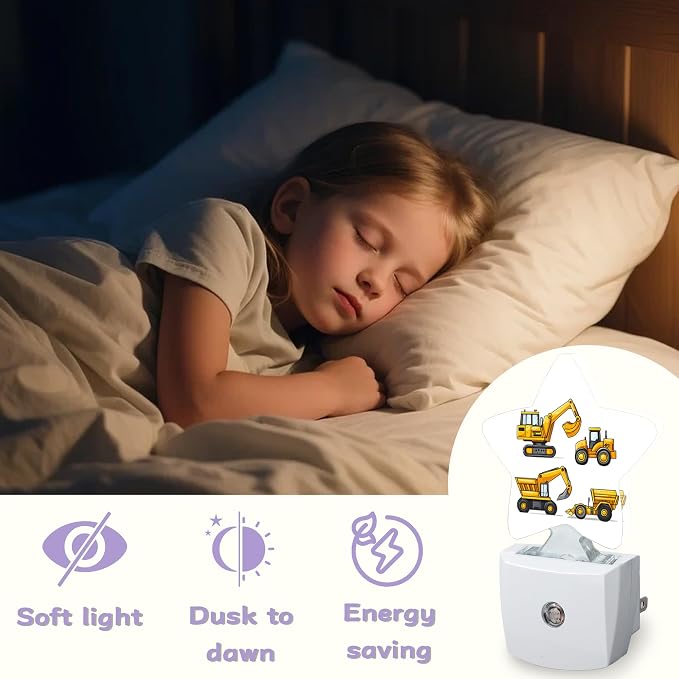 Nightlight,Cartoon Construction Vehicles Decorative Night Lights Plug Into Wall,Night Light with Auto Sensor for Bedroom,Nursery,Hallway,Stairway,Gifts