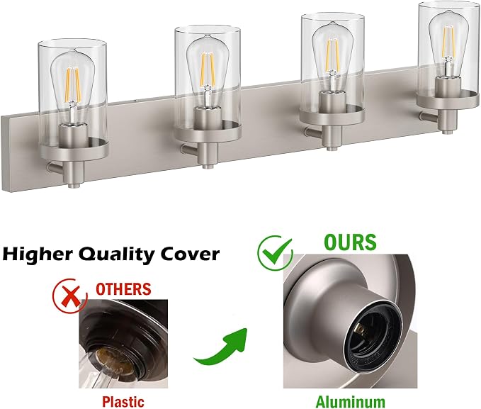 Aipsun Brushed Nickel Bathroom Light Fixtures 4 Lights Vanity Light for Bathroom Lighting Fixtures Over Mirror(Exclude Bulb)