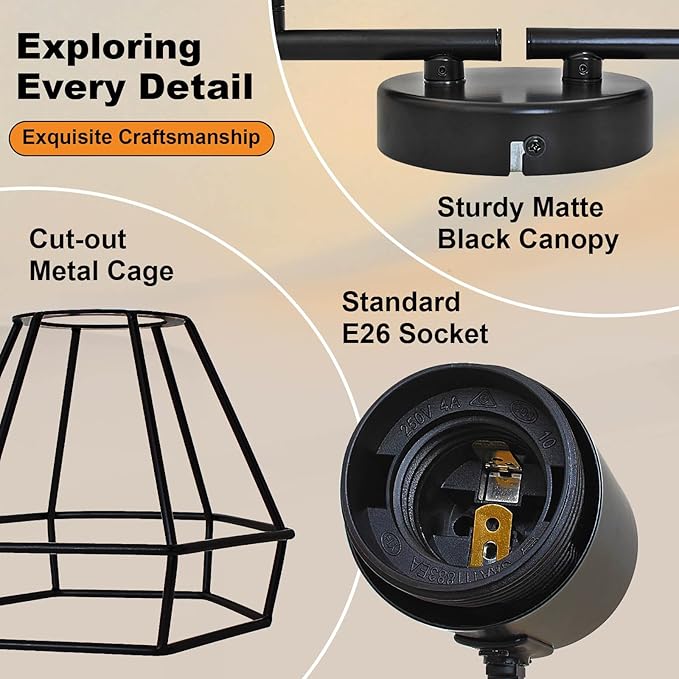 LTBLIGHT 6-Light Track Lighting Fixtures Ceiling, Adjustable Track Light Fixture, Black Metal Wire Cage Farmhouse Spotlight for Kitchen, Bedroom, Hallway, E26 Base(Bulbs Not Included)