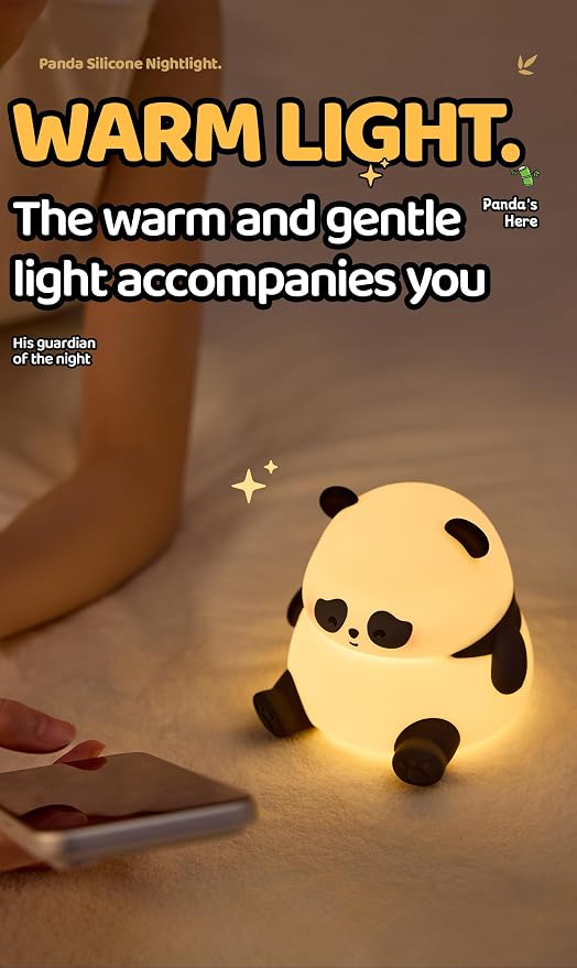 Cute Panda Lamp, Squishy Sleepy Panda Night Light Novelty Animal Lamp, 3 Level Dimmable Nursery Nightlight with Timer, Silicone Touch Night Light Fun Gifts for Kids Boys Girls