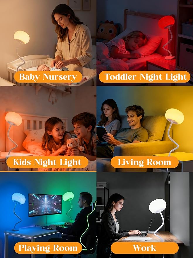 Clip on Light,10 RGB Colors & Warm White Desk Lamp with Clamp,10 Brightness Level Reading Light,Bedside Lamps,USB Adapter Clip on Lamp Suitable for Bedroom/Headboard/Bed/Bedside