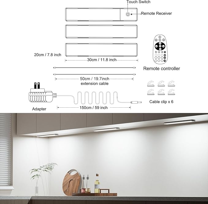 Under Cabinet LED Lighting Plug in, Aluminum RGB Color Changing Lights with Remote Control, 12in 3-Panel Wired Parallel, Ideal for Kitchen, Counter, Bookshelf – 15 Colors
