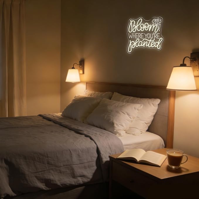 Bloom Where You’Re Planted Neon Sign, Inspirational Neon Light USB Powered LED Flower Sign Dimmable, for Office Motivational Graduation Gift Bedroom Room Living Room Library(12.9 * 12.9 In)