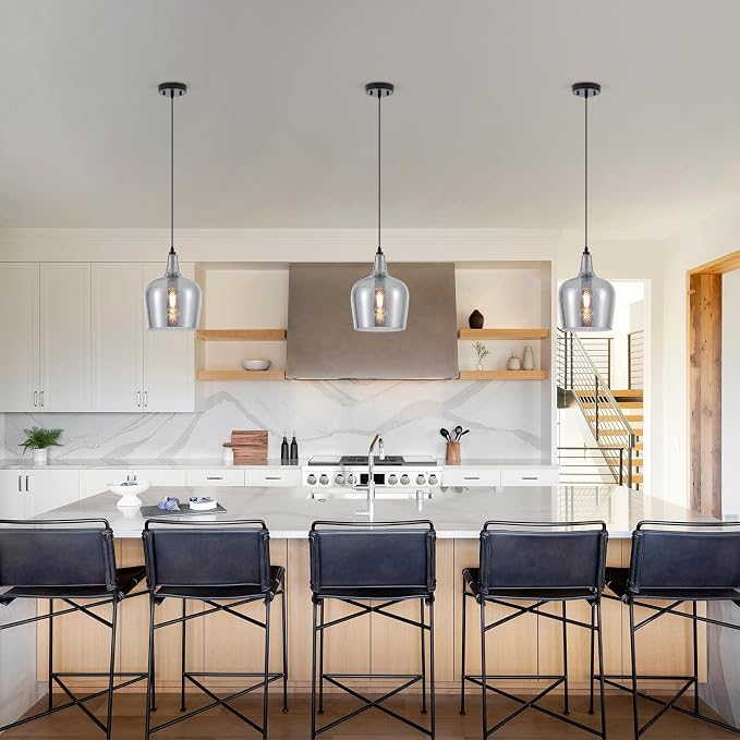 10” Large Hammered Glass Pendant Light Modern Smoky Black Dome Pendant Lighting Fixtures for Kitchen Island Dining Room Hallway, UL Listed