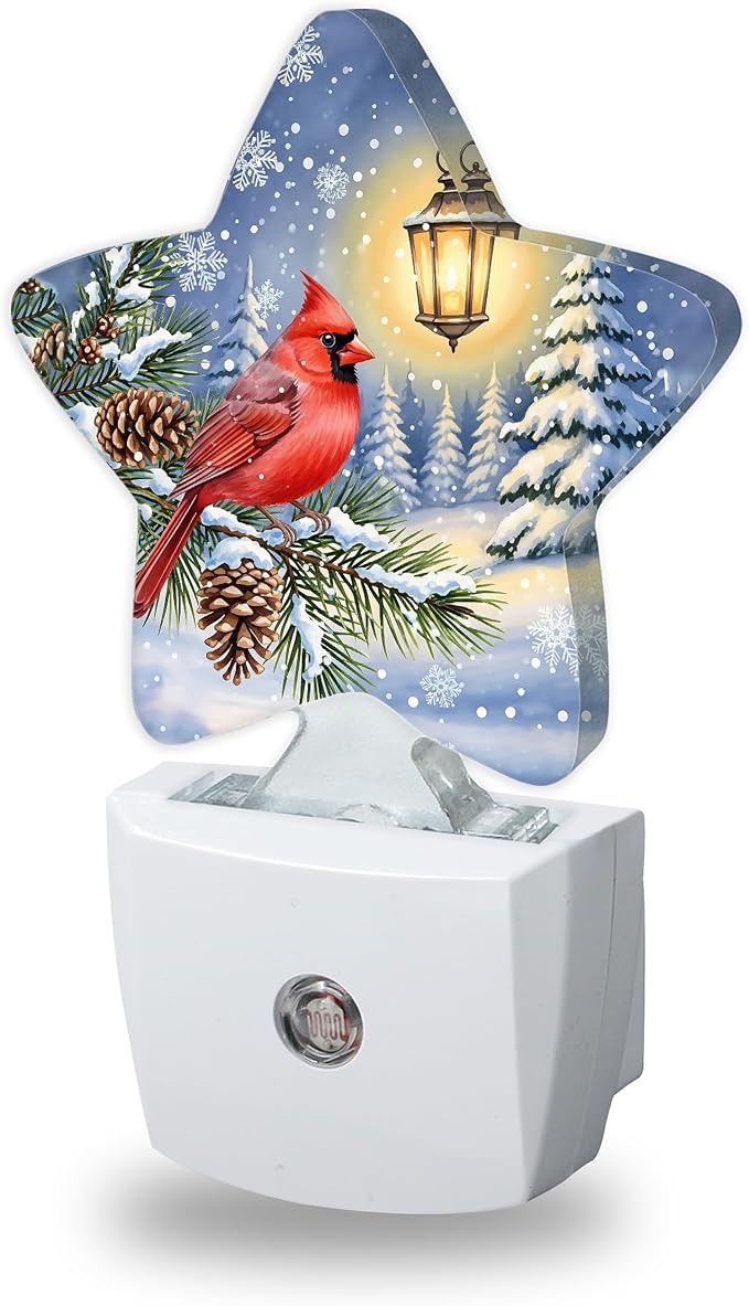 Night Lights Plug Into Wall Decorative,Red Cardinal Bird Nightlights for Kids Bedroom, Winter Pine Tree Energy Efficient Dusk-to-Dawn Sensor Sleep Friendly Lamp for Nursery Bathroom