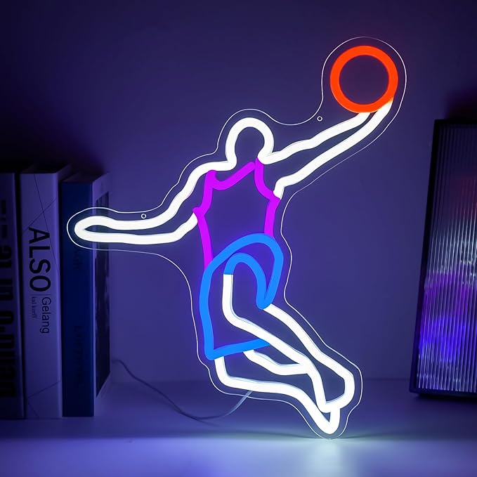 Basketball Neon Sign for Wall Decor Dimmable Neon Basketball Led Light for Bedroom Play Room Man Cave Sports Fan Gifts