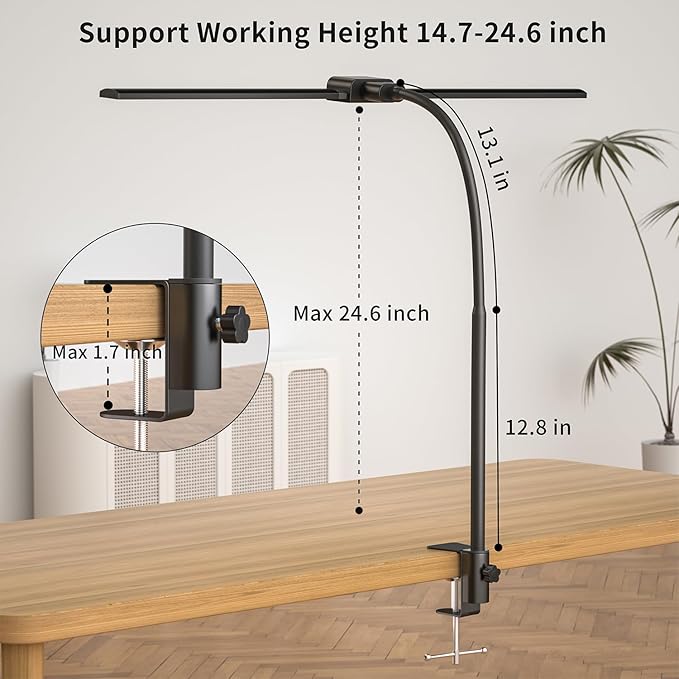 Desk lamp,Double Head LED Desk Lamp with Clamp,Architect Desk Lights for Home Office,Eye-Caring Desktop Office Lamp 4-Brightness 4-Color Table Lamp for Monitor Workbench Study Reading | Eye-Caring Desk Lights for Home Office Monitor Computer Workbench,...