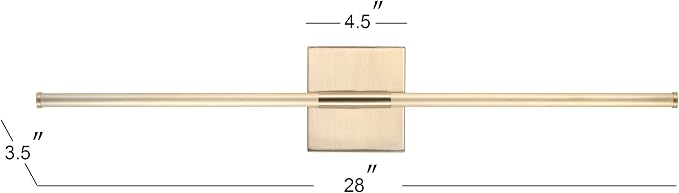JONATHAN Y Makena 28" 1-Light LED Wall Sconce, Brass Gold | Dimmable, Modern, Integrated 12W, Hardwired, Sleek Metal, Ambient, Bathroom Mirror, Bedroom, Hallway, Vanity Mount