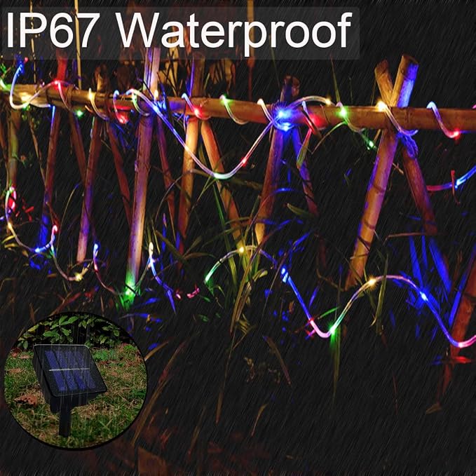Solar Rope Lights Outdoor Waterproof, 33FT 100LED Outdoor String Lights Clear PVC Tube Fairy Lights, 8 Modes Trampoline Light for Pool Tree Garden Yard Home Camping Wedding Halloween Holiday Decor