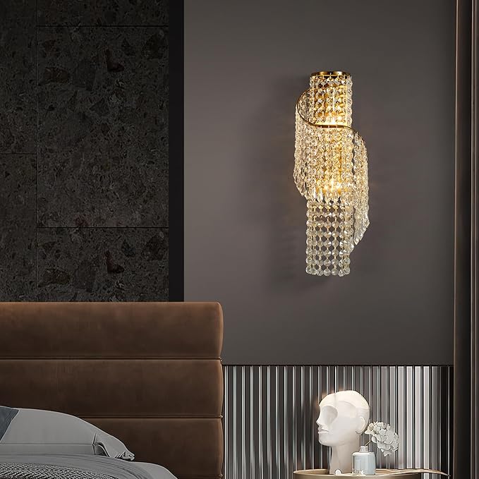 K9 Crystal Wall Sconces Gold - Luxury Indoor Wall Light Fixtures, Crystal Vanity Wall Mount Lamps for Living Room, Bedroom, Bathroom, Bedside, Hallway Stairway(Easy Install) (Golde)