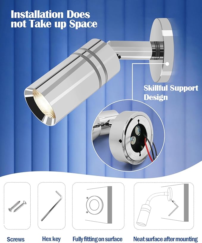 Small 12V RV Reading Light 3W DC 12 Volt LED Camper Lights Interior Warm White Interior lights with Built-in Dimmer Touch Switch of Blue Decor Light On Trailer Van Truck Car Motorhome Caravan Boat