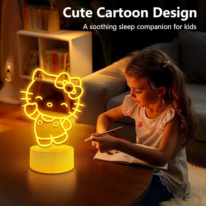 Cute Night Light for Kids - Anime Charater Kitty Cat Decor Lamp with 16 Colors Change, Remote, Dim Control, 3D Illusion LED Night Lights for Kids Gifts Party Birthday Decoration