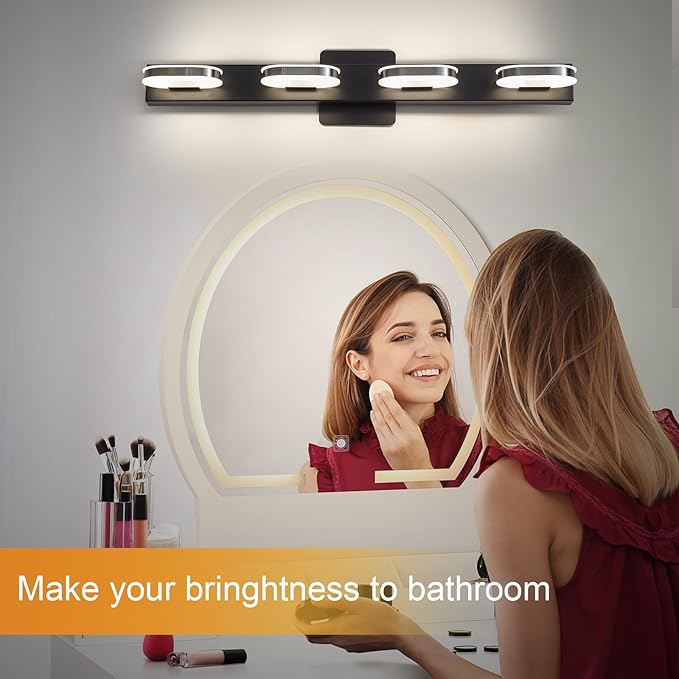 Modern LED 4 Lights Vanity Light for Bathroom Modern Vanity Light Fixture Wall Sconce 26 Inch Natural White Light (Black)