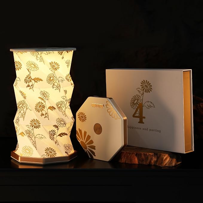 Birthday Flower Folding Lamp, Paper Lantern Lights, Japanese Gifts | Rechargeable Paper Light, Elegant Gift Box – Ideal Anniversary, Birthday Gift for Women, Mom, Grandma-White Daisy