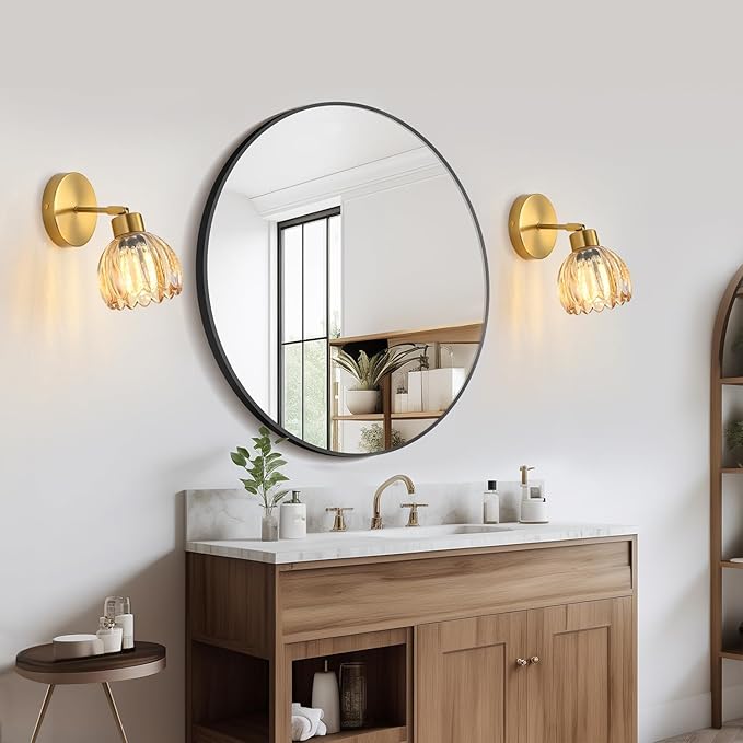 Wall Sconces Vintage Fixture Light, Vanity Lights for Bathroom, Modern Wall Light Fixtures, Metal Sconces Wall Lighting with Glass Shade, Farmhouse Wall Lamp for Bedroom Living Room