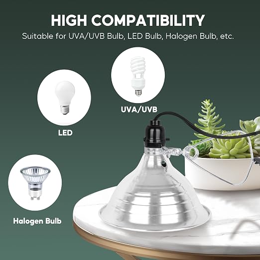 HealSmart 8.5" Clamp Light Socket, 150-Watt Maximum with 6 Feet 18/2 SPT-2 Cord, Aluminum Reflector E26 (no Bulb Included), for Reptiles and Plants Growing, 1-Pack