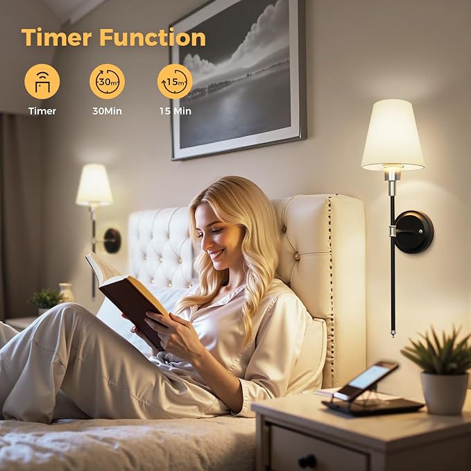 Battery Operated Wall Sconce: Set of 2 Wireless Wall Light 12000mAh | 15 Color Rechargeable Wall Sconces, Sconce Wall Decor Set of 2 for Bedroom, Living Room, Gold, 24.6in