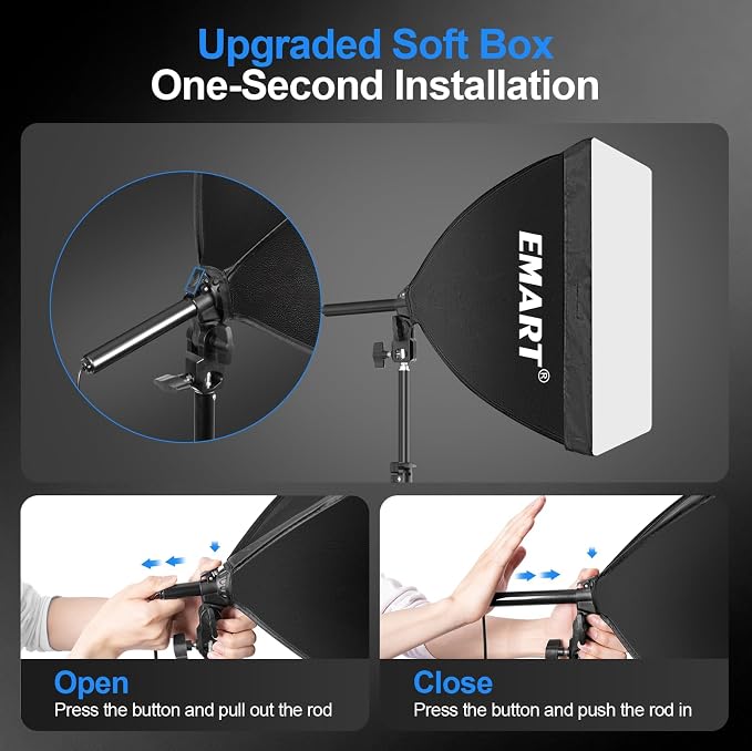 EMART Softbox Lighting Kit, 85W/135W Soft Box with Boom Arm for Studio 3PCS | Professional Equipment Three Point Light Setup, 16"x16" & 25.5"Octa Softbox, 3000-6500K LED Bulbs with APP/Remote for Photo