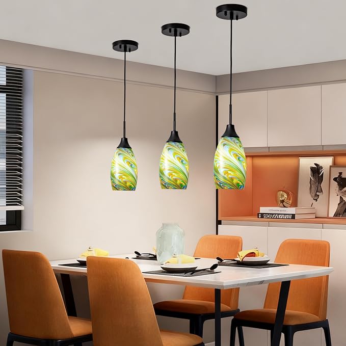 Viinew Mini Glass Pendant Light 3-Pack Colorful Oval Pendant Lights | 4.72" with Handblown Glass Oval Chadelier,Glass Ceiling Pendant Light for Dining Room Kitchen Island Cafe Foyer