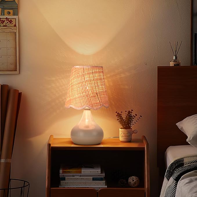 Blue Small Touch Control Table Lamp for Bedroom, Blue Bedside Lamps for Nightstand,Cute Mini Small Table Lamps for Small Spaces with Scalloped Shade for Kitchen Counter,Bookshelf,Living Room