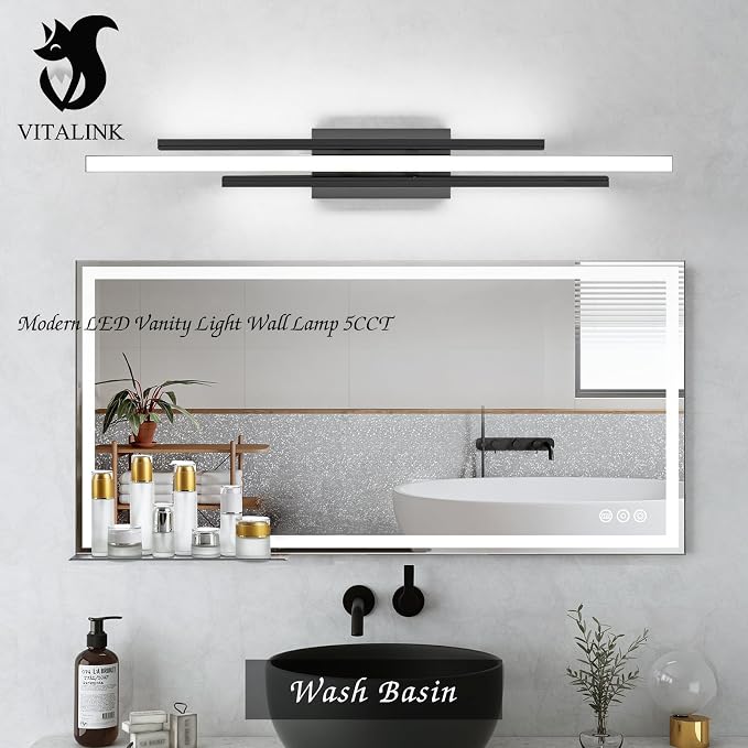 VitaLink Black Vanity Light, 35" Modern LED Wall Light Long Wall Lamp for Bathroom Over Mirror Dimmable Hardwired Wall Mount Lighting Over Vanity Indoor 5CCT(3000K/3800K/4500K/5200K/6000K)