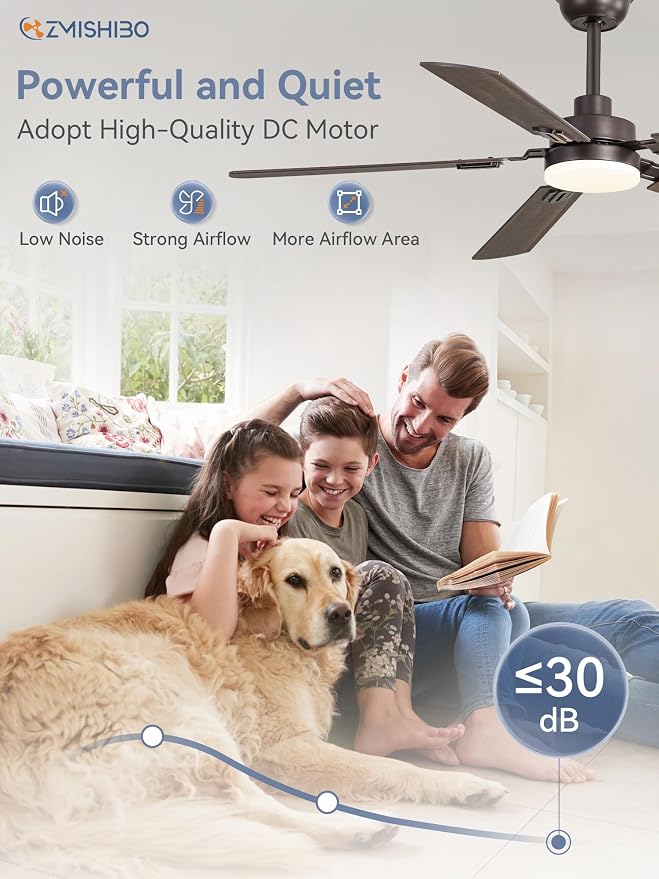 ZMISHIBO 52" Ceiling Fan with Light and Remote, Oil Bronze Farmhouse Indoor | 24W 2400LM Bright LED, 3CCT, Dimmable, App Control, Rustic Dual Finish Blades, Quiet&Strong Motor for Bedroom, Living Room