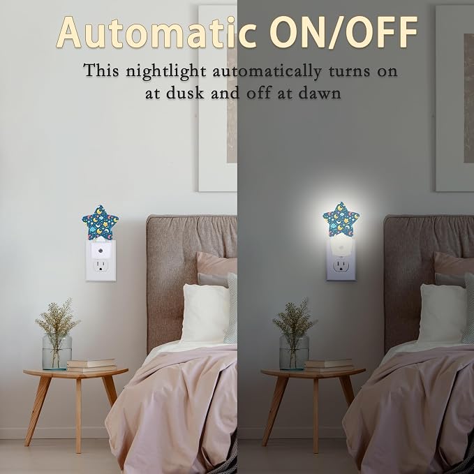 Cute Moon Stars Night Lights Plug into Wall with Dusk to Dawn Sensor,Lamp for Bedroom Bathroom Hallway Nightlight for Women Girls