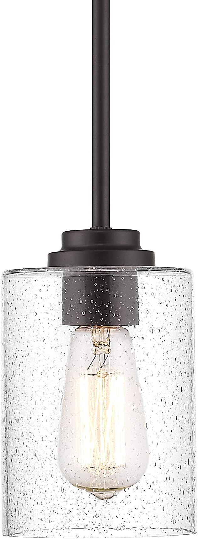 Beionxii Pendant Lights Kitchen Island, Farmhouse Pendant Light, 1 Pack | 4.7" Seeded Glass Pendant Light Fixture, Dark Bronze Finish, Hanging Light Fixtures for Kitchen Island Dining Room,BXD9002-1H