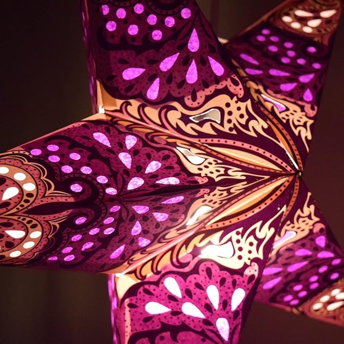 Pink Charm Paper Star Lantern with 12 Foot Power Cord Included