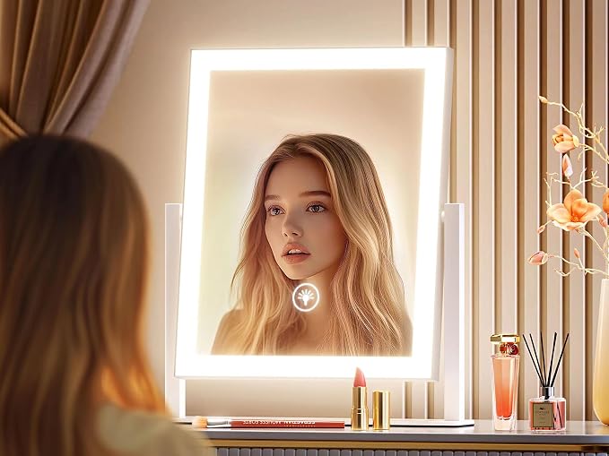 Gvnkvn Makeup Vanity Mirror with Lights 17.2" Large LED Lighted Mirror, Hollywood Make Up Mirror with Lighting, Smart Touch,Detachable 5X Magnification 360° Rotation, (Gold,Gift Box)