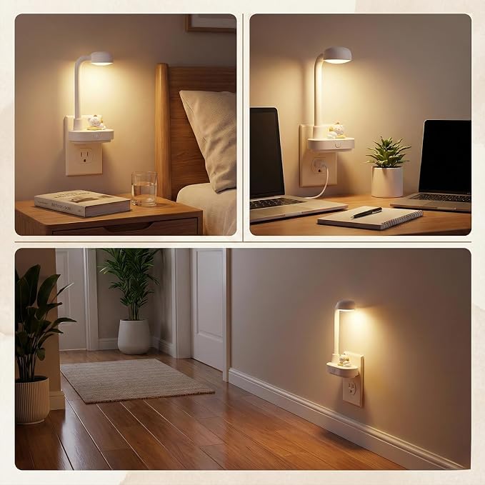 Decorative Night Lights Plug into Wall, Cute Cartoon Cat Night Light with On/Off Switch, 3-Color Dimmable Brightness, Home Decor Birthday Gift for Kids, Ideal for Bedroom, Bathroom, Kitchen, Hallway