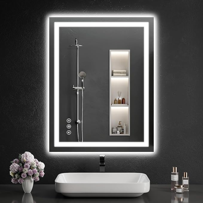 LED Bathroom Mirrors 28"x36" Bathroom Mirror with Lights for Wall, Backlit + Front Lit, 3 Colors, Anti-Fog, Dimmable Brightness for Vanity,Bathroom, Entryway, Living Room