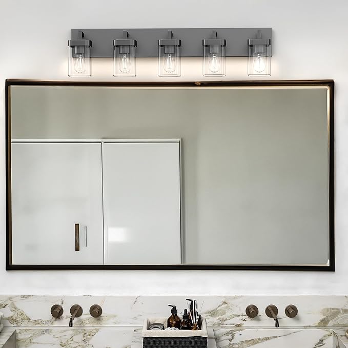 Bathroom Vanity Light, Square Design 6 Lights Morden Bathroom Lighting Fixtures Over Mirror, Black Vanity Light for Living Room/Bedroom