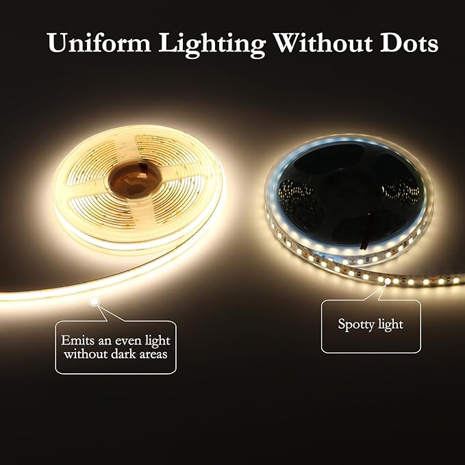 JOYLIT 12V COB LED Strip Lights 20FT/6M IP65 Waterproof 4000K Natural White 320LEDs/M CRI 90+, Bright Uniform Spotless Dimmable Adhesive Tape Lights for Kitchen Cabinet, Counter, Shelf, Stair
