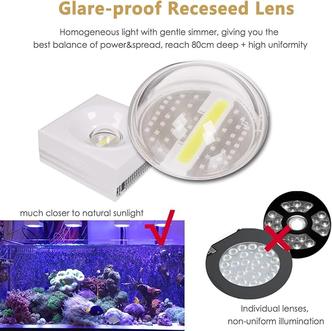 PopBloom RL90 Full Spectrum Reef Light WiFi Marine Reef LED Aquarium Light Saltwater Aquarium Fish Tank Lamp (100W WiFi Black)