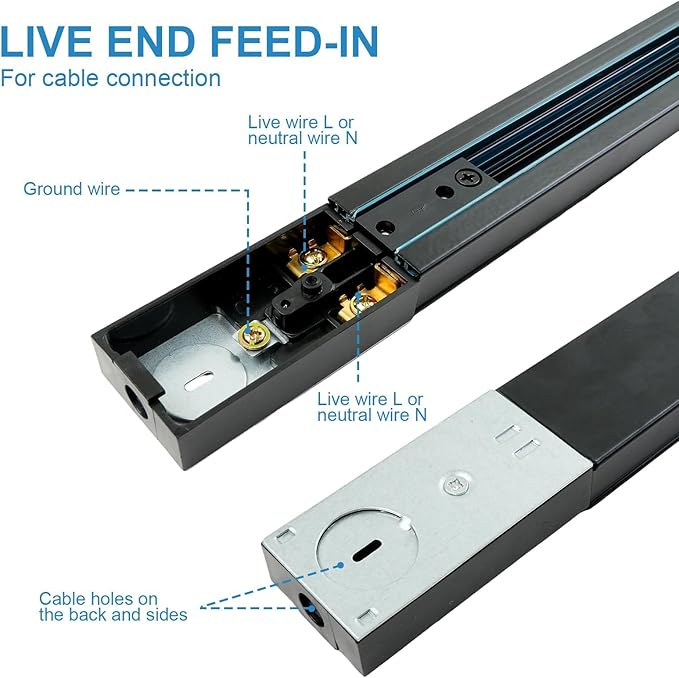 26 FT H Track Lighting Rails Kit, 3 Wire Black Light Tracks with Floating Canopy Connector, Multi Functional H Type Rails, Ideal for Single Circuit H Style Track System