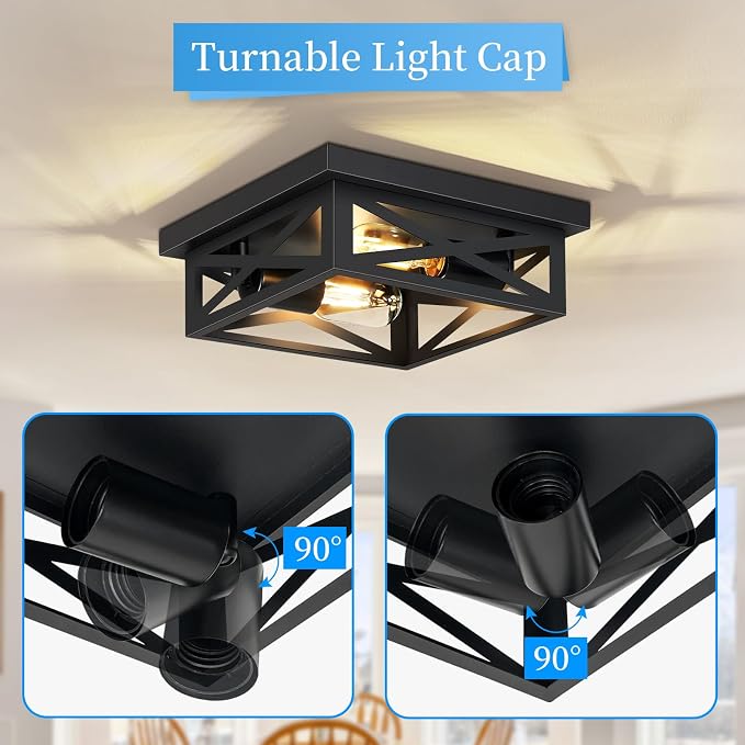 SKEJAO Black Flush Mount Ceiling Light Fixture,Square Hallway Light Fixtures Ceiling,Light Fixtures Ceiling Mount for Farmhouse,Kitchen,Hall,Bedroom,1 Pack