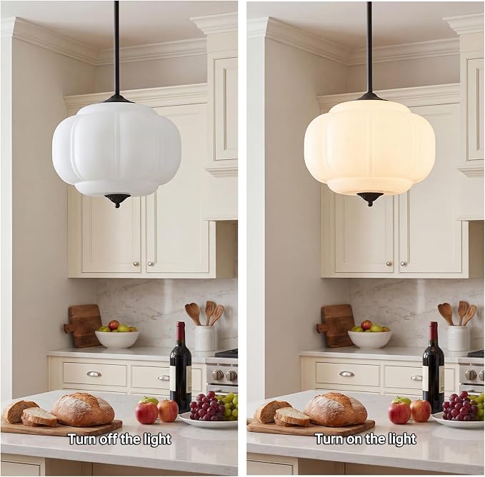 LOUSACE 15 in White Milk Glass Ceiling Light Fixture, Semi Flush Mount Vintage Milk Glass Pendant Light for Kitchen Island Hallway Bedroom Dining Room, LED Bulb Included